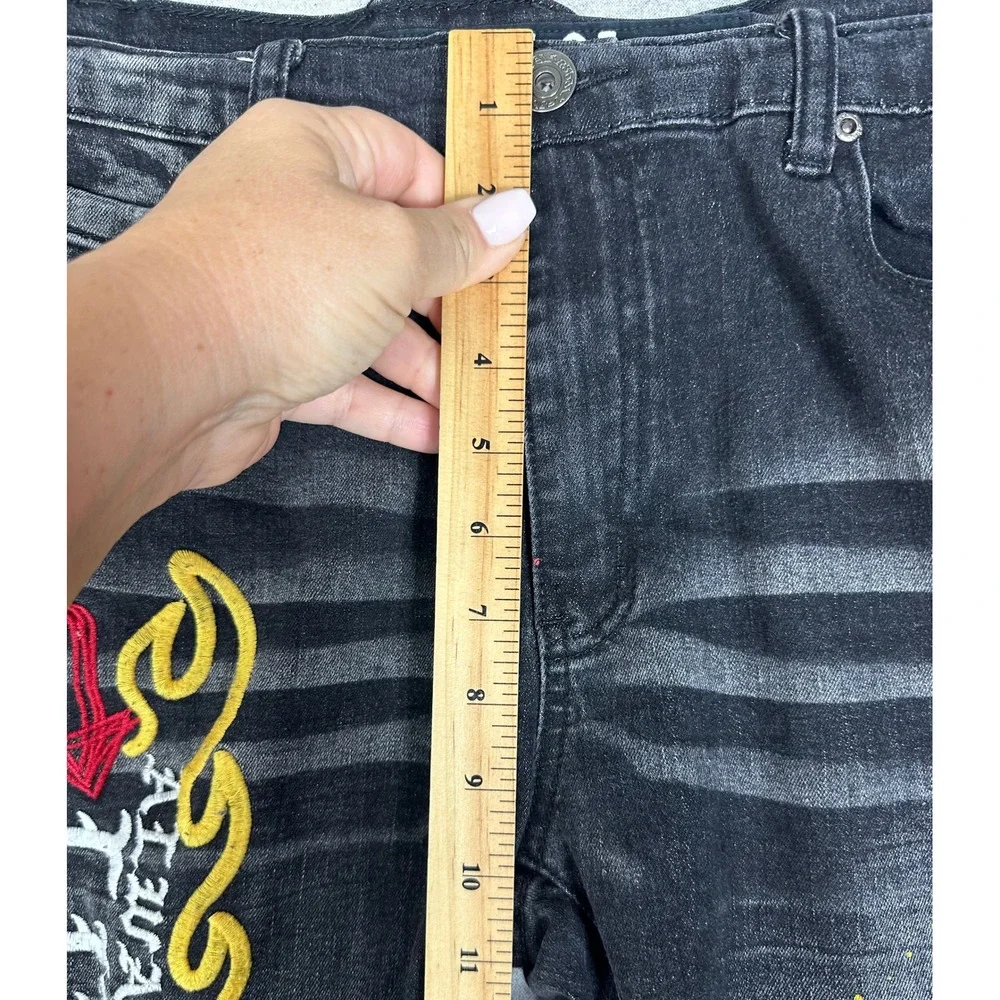 Always Lit Jeans 36x32 Black Rhinestone Jewel Flame Graphic R3bel Streetwear